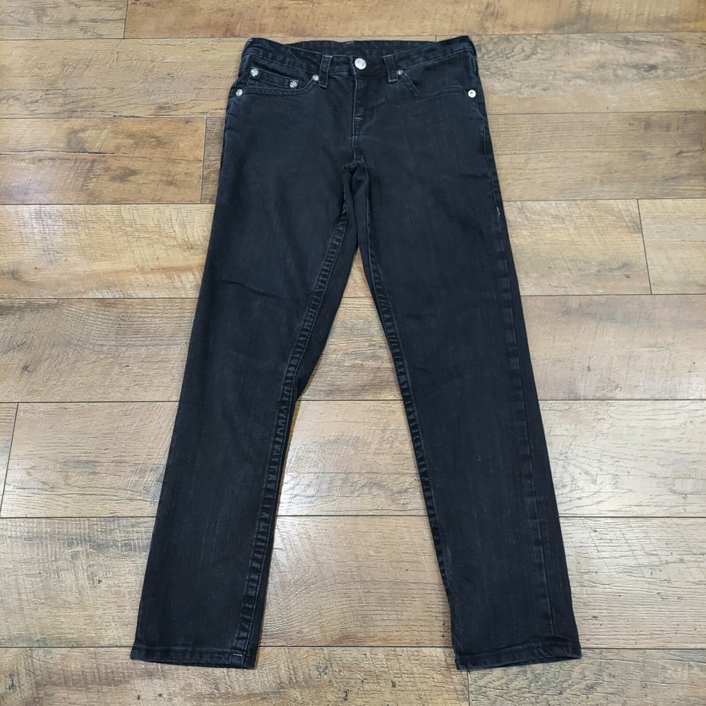 True Religion Jeans Girls Size‎ 18 (30x28) Slim Straight Leg Black Wash Mid Rise